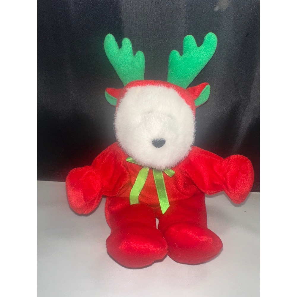 GAC Cincinnati Christmas Bear Plush Red Reindeer Suit Green Antlers 10" Holiday